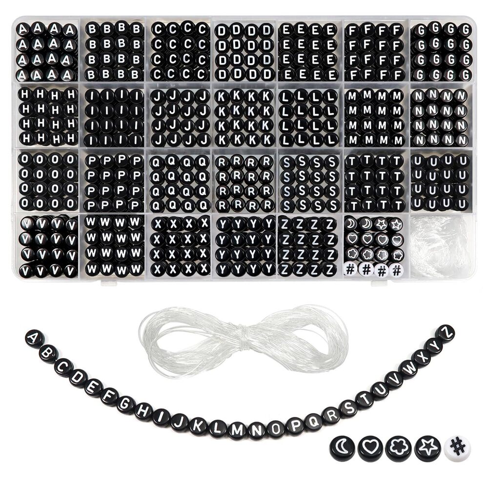 5499 TOAOB 1440 Pieces 4x7mm Black Round Acrylic Alphabet Beads White